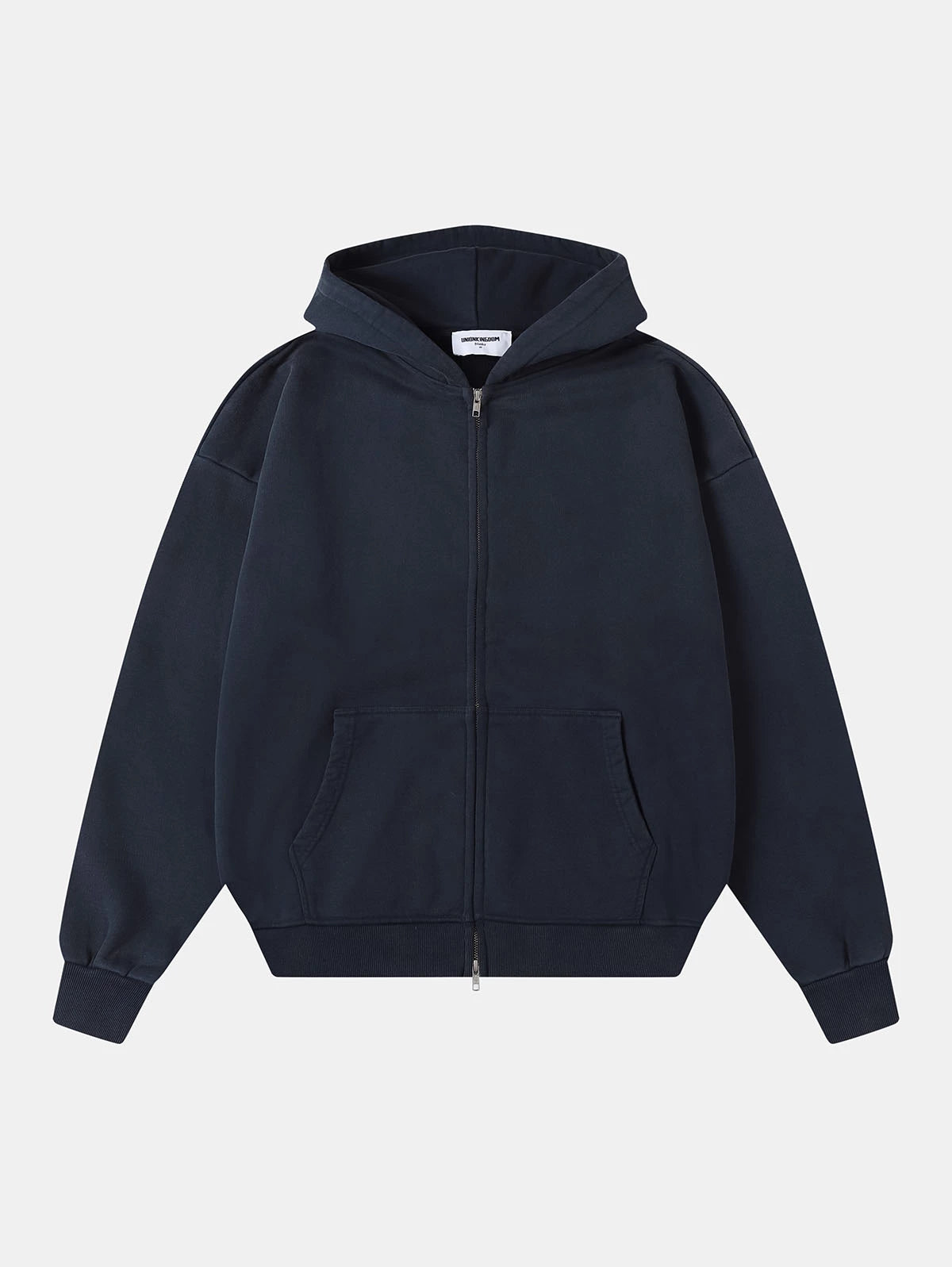 550 GSM CROPPED FIT 'WASHED NAVY BLUE' ZIP-UP HOODIE