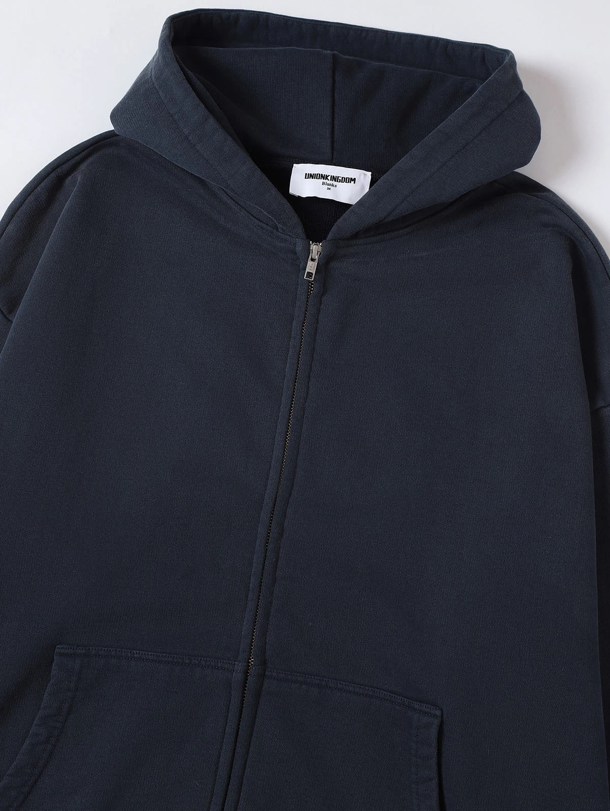 550 GSM CROPPED FIT 'WASHED NAVY BLUE' ZIP-UP HOODIE