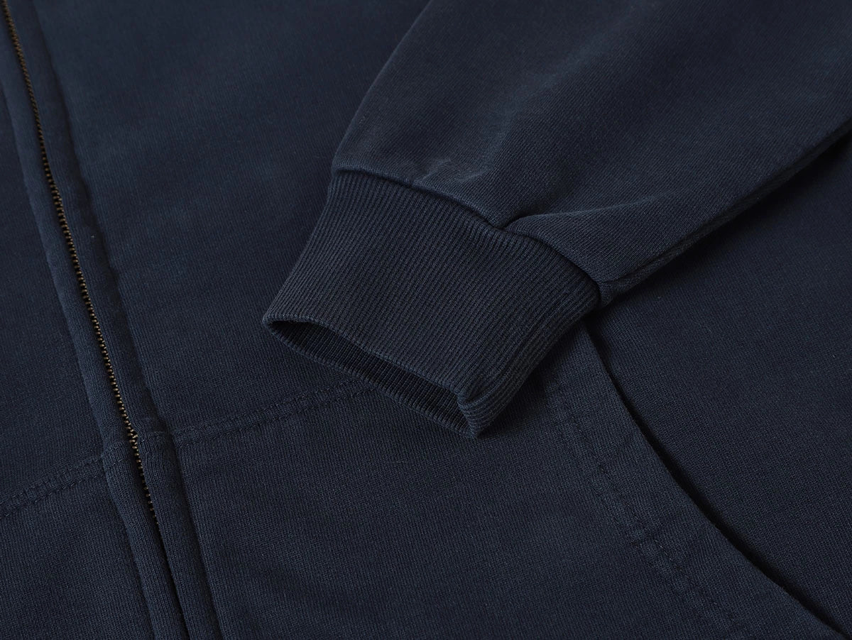 550 GSM CROPPED FIT 'WASHED NAVY BLUE' ZIP-UP HOODIE