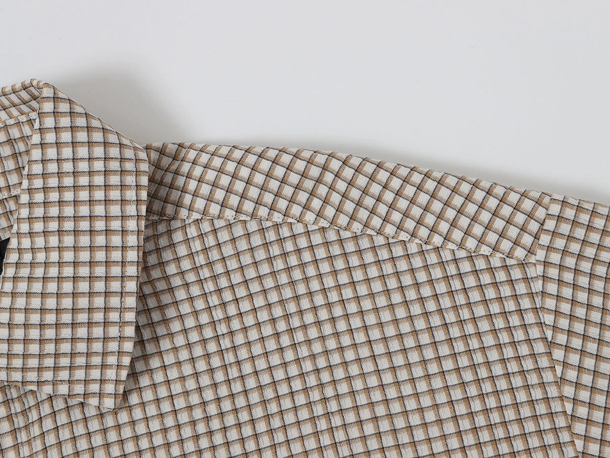 BOXY CROPPED FIT 'BEIGE' PLAID SHIRT