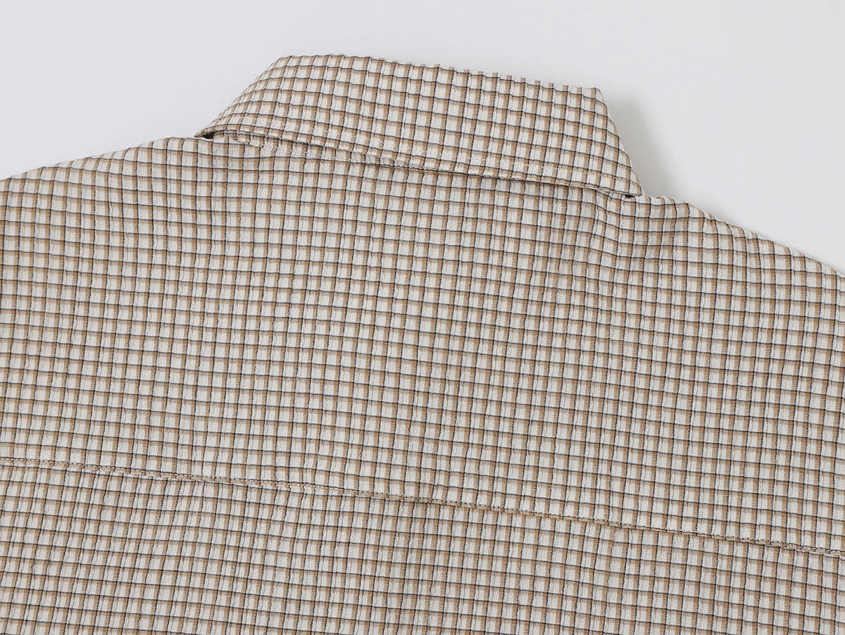BOXY CROPPED FIT 'BEIGE' PLAID SHIRT