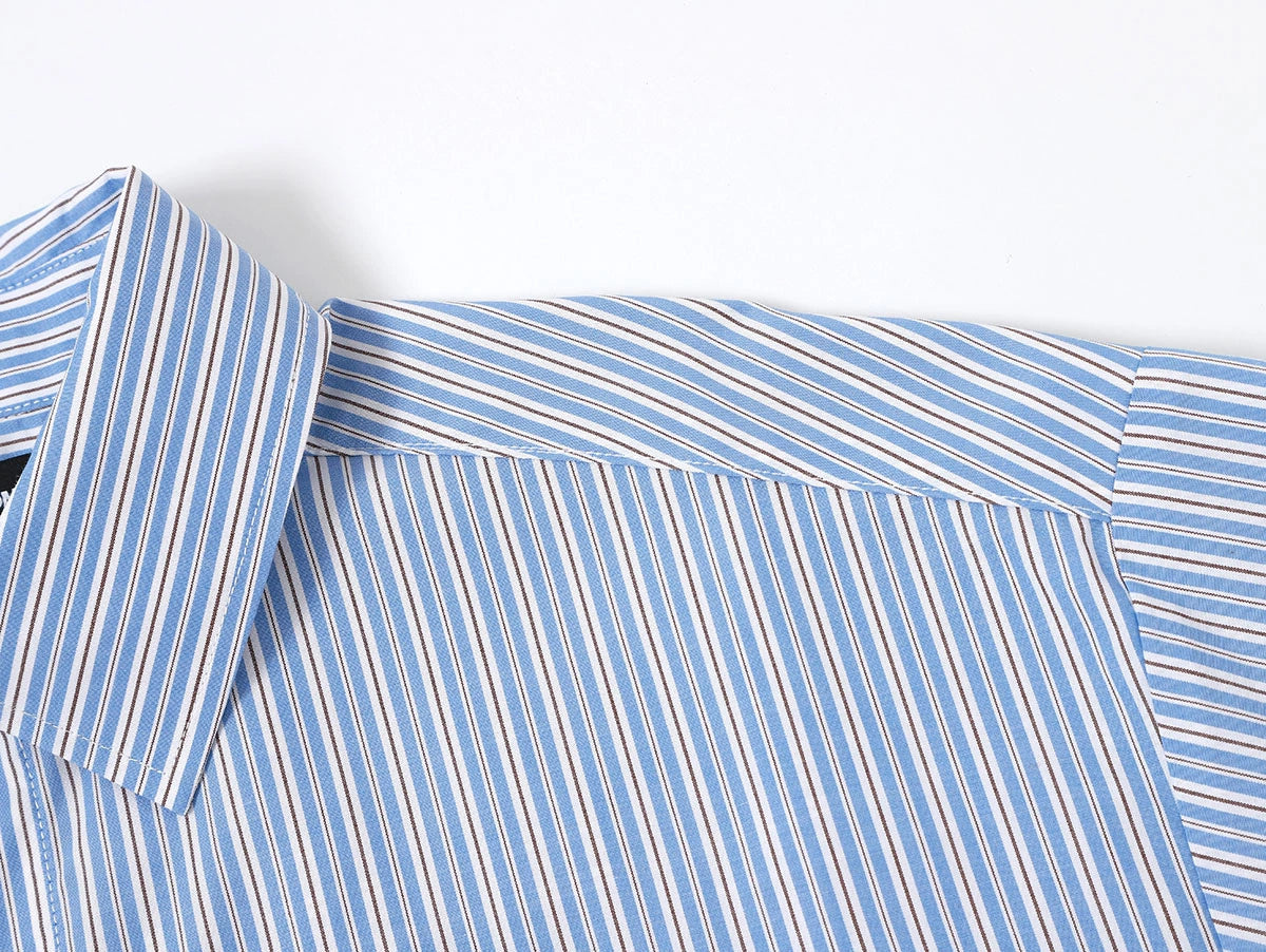 BOXY CROPPED 'BLUE' STRIPED LONG-SLEEVE SHIRT