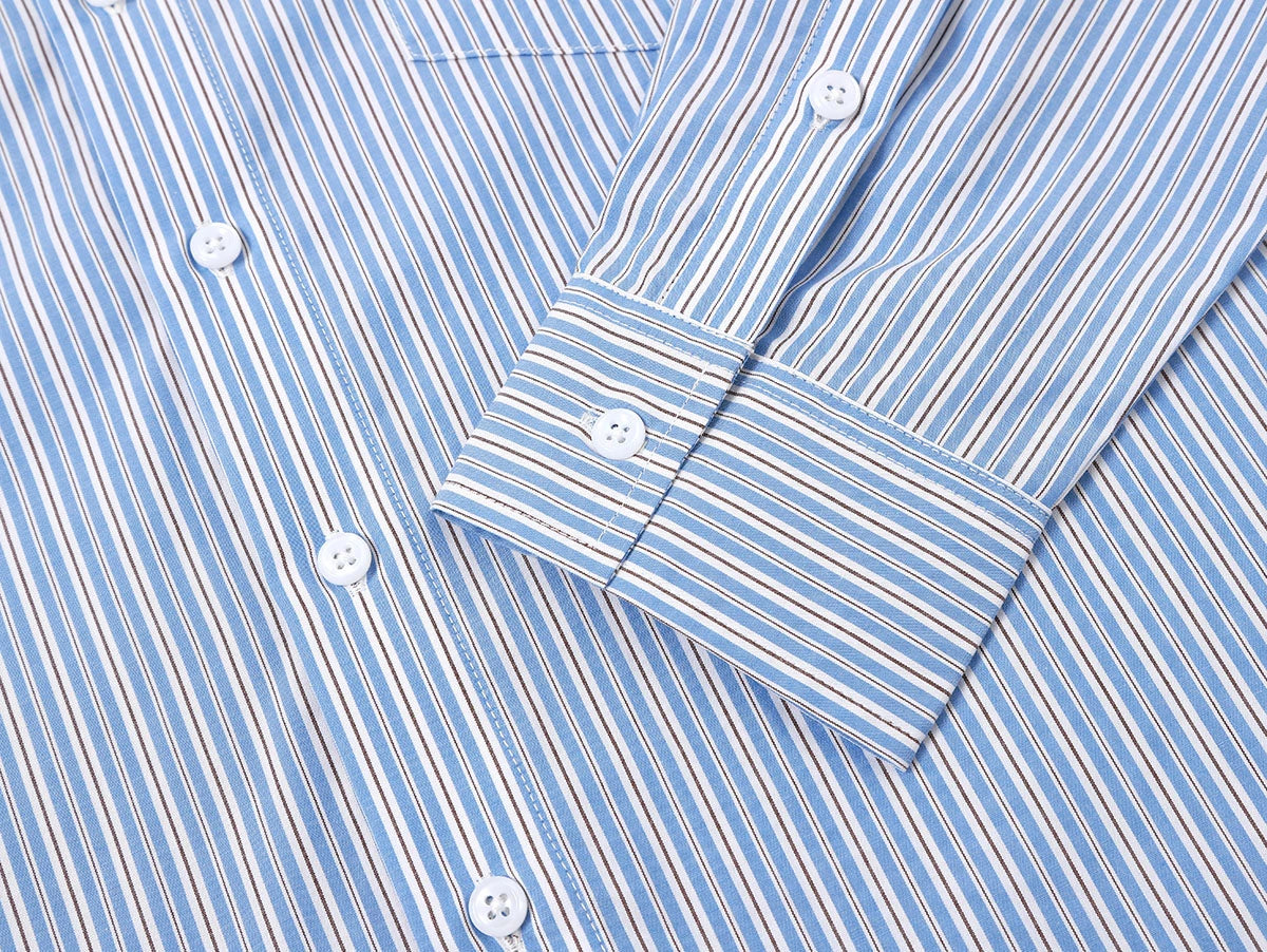 BOXY CROPPED 'BLUE' STRIPED LONG-SLEEVE SHIRT