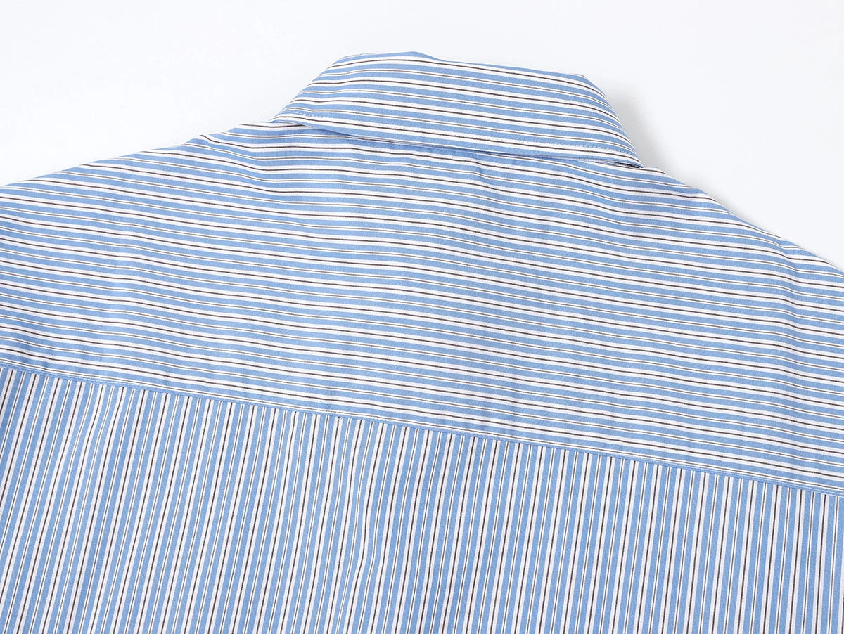 BOXY CROPPED 'BLUE' STRIPED LONG-SLEEVE SHIRT