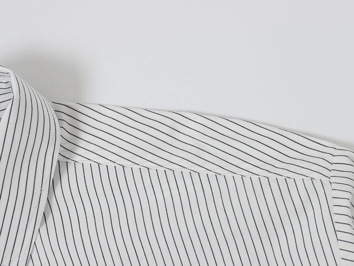 BOXY CROPPED 'WHITE' STRIPED LONG-SLEEVE SHIRT