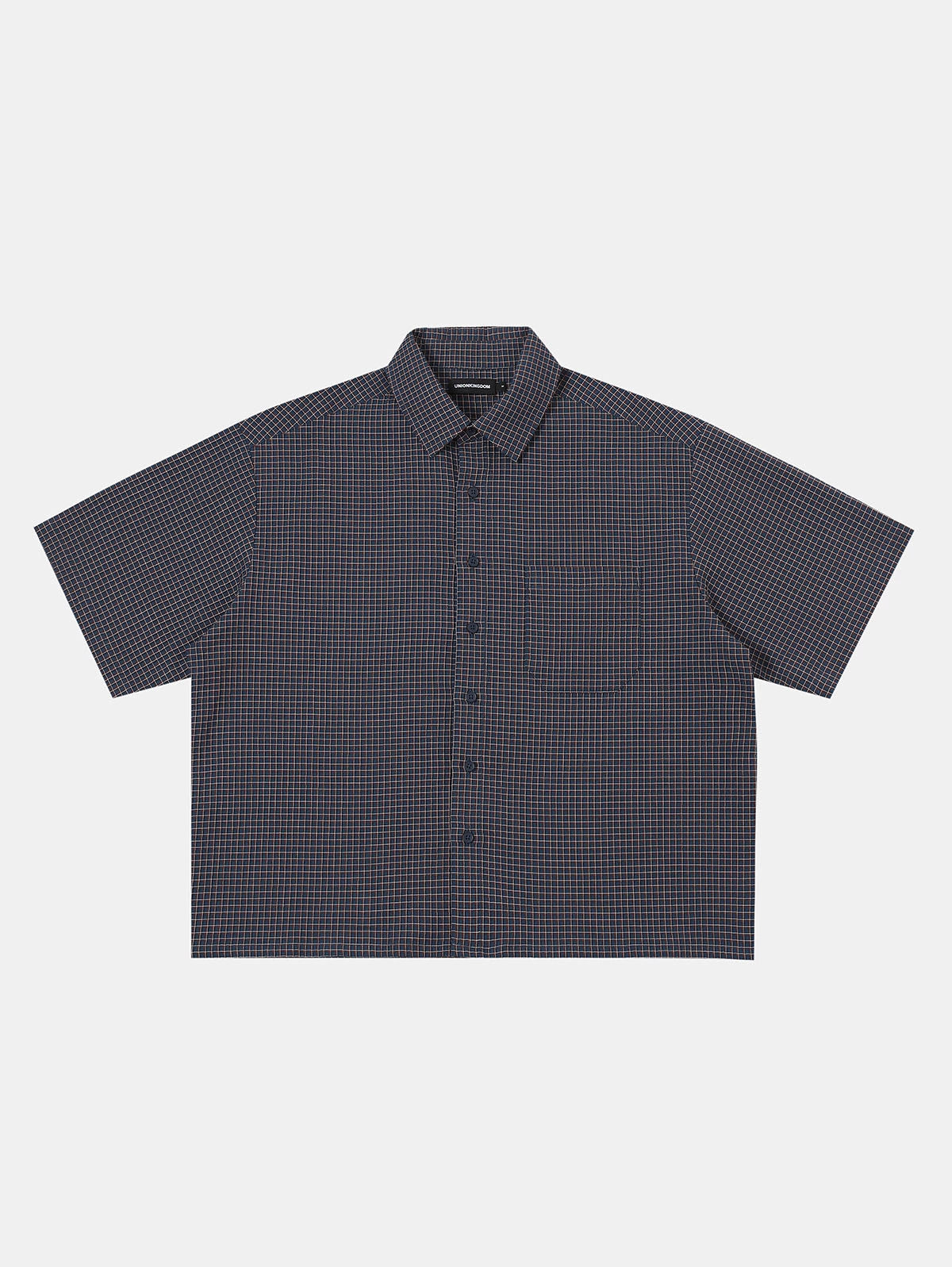 BOXY CROPPED FIT 'NAVY' PLAID SHIRT