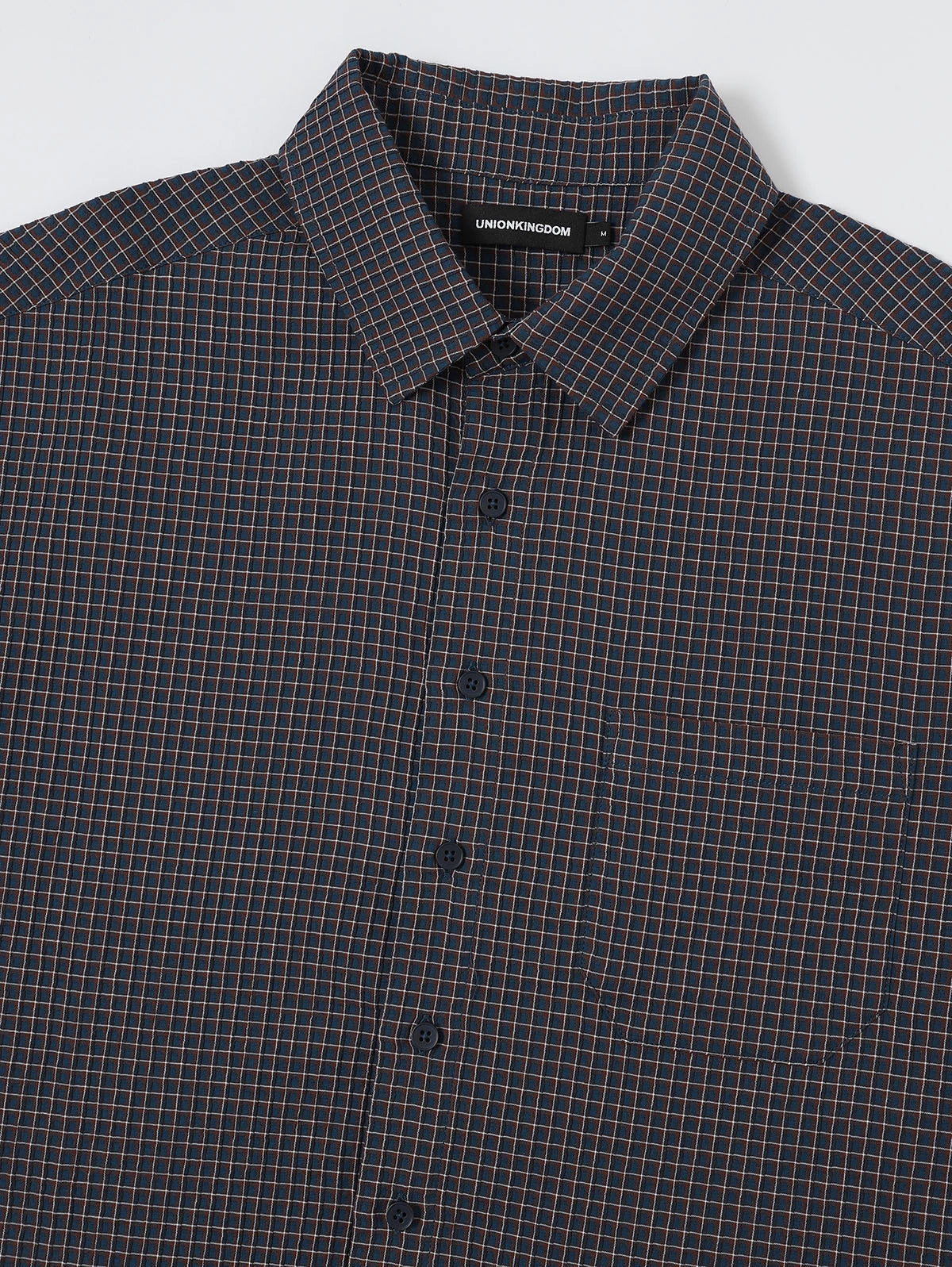 BOXY CROPPED FIT 'NAVY' PLAID SHIRT