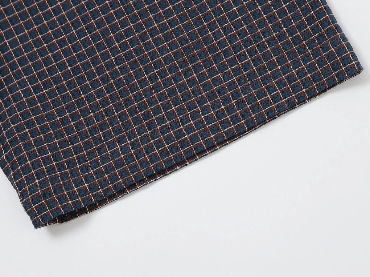 BOXY CROPPED FIT 'NAVY' PLAID SHIRT
