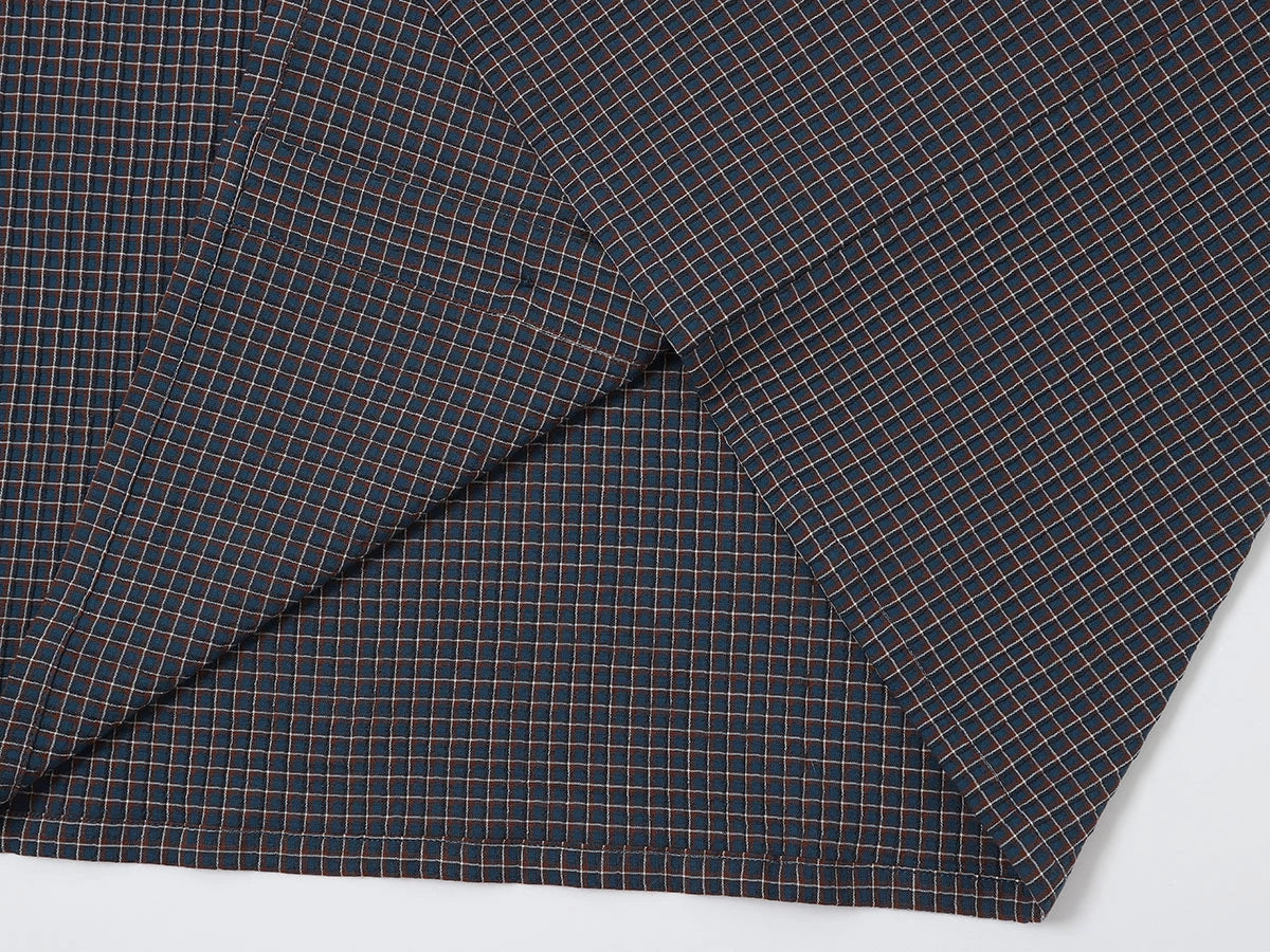 BOXY CROPPED FIT 'NAVY' PLAID SHIRT