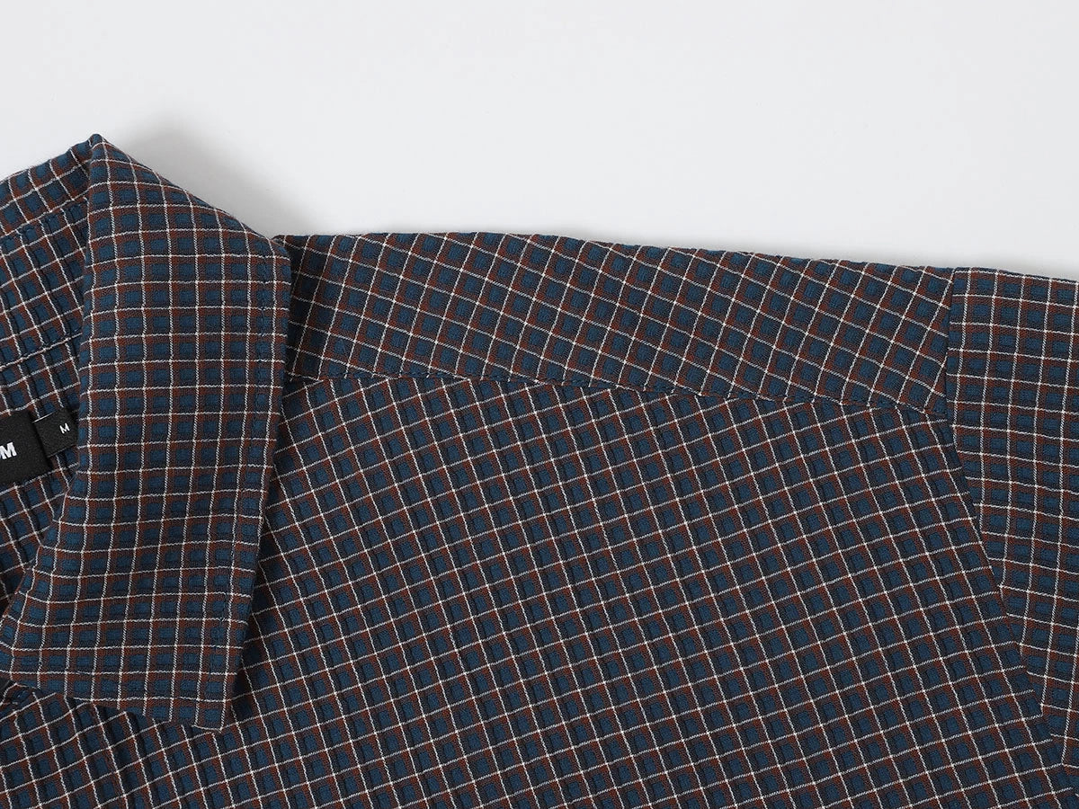 BOXY CROPPED FIT 'NAVY' PLAID SHIRT