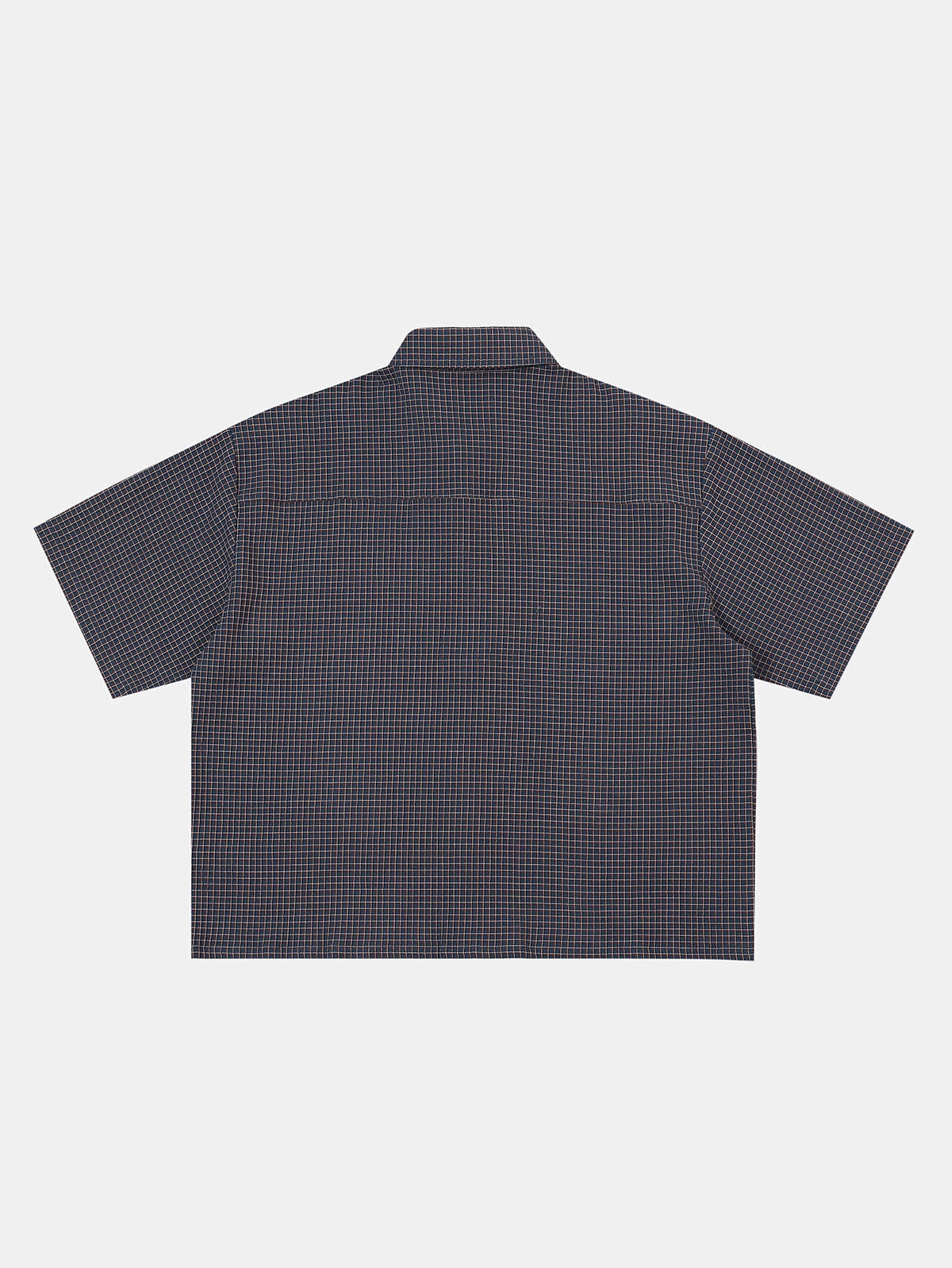 BOXY CROPPED FIT 'NAVY' PLAID SHIRT