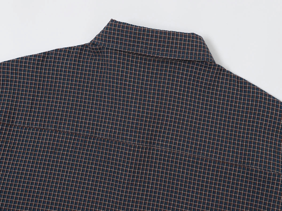BOXY CROPPED FIT 'NAVY' PLAID SHIRT