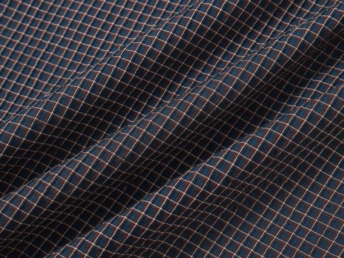 BOXY CROPPED FIT 'NAVY' PLAID SHIRT