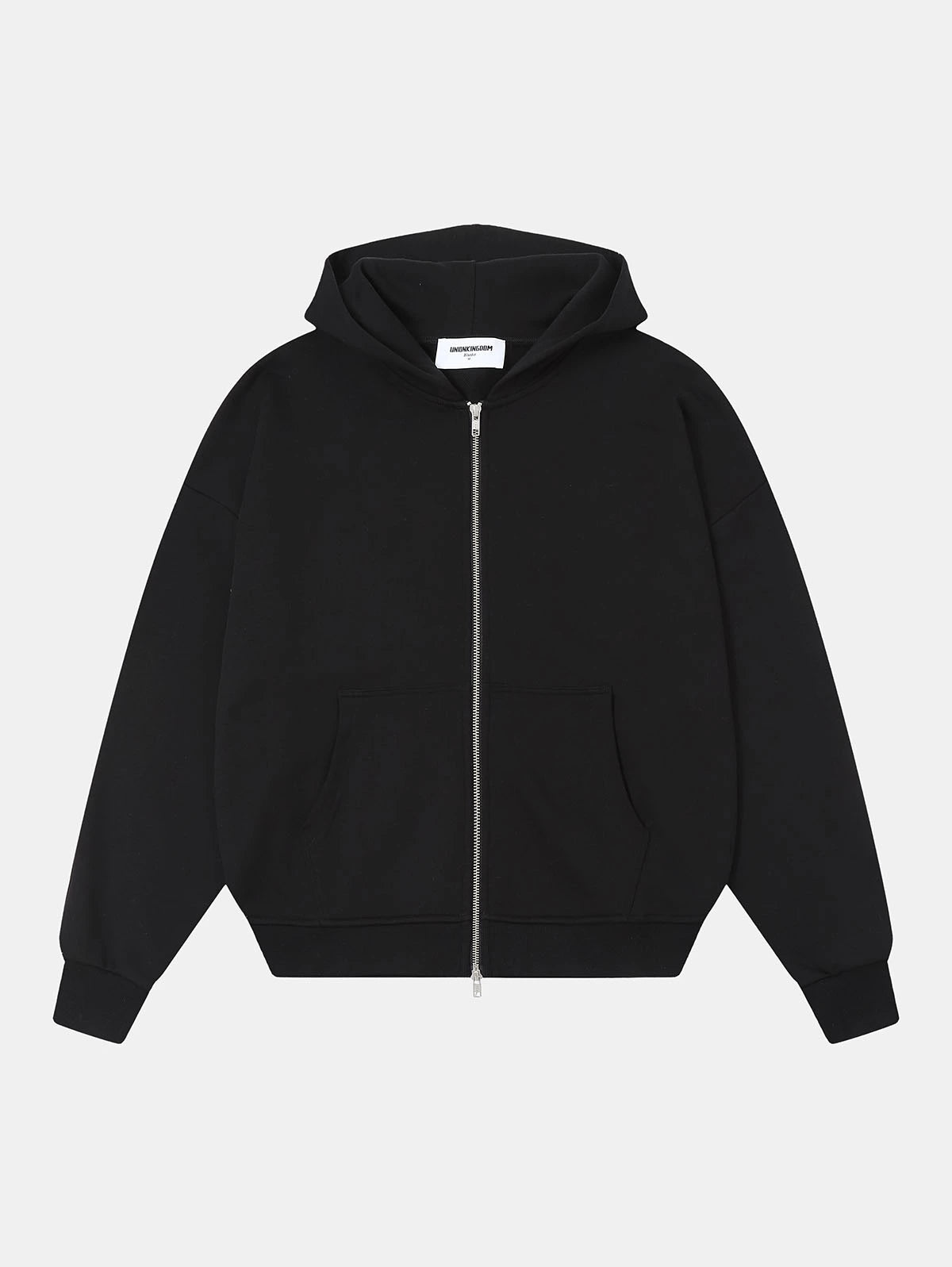 360 GSM 100% COTTON BOXY CROPPED 'BLACK' ZIP-UP HOODIE