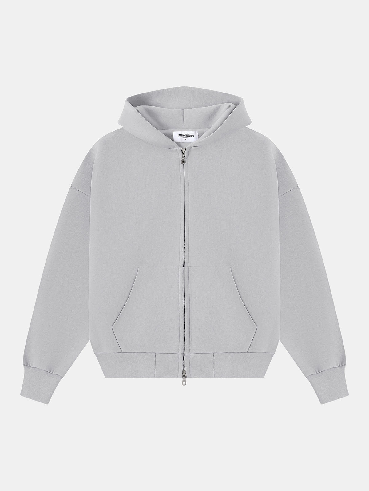 630 GSM BOXY CROPPED FIT 'ARCTIC GRAY' ZIP-UP HOODIE – UNION KINGDOM 630 GSM BOXY CROPPED FIT 'ARCTIC GRAY' ZIP-UP HOODIE – UNION KINGDOM