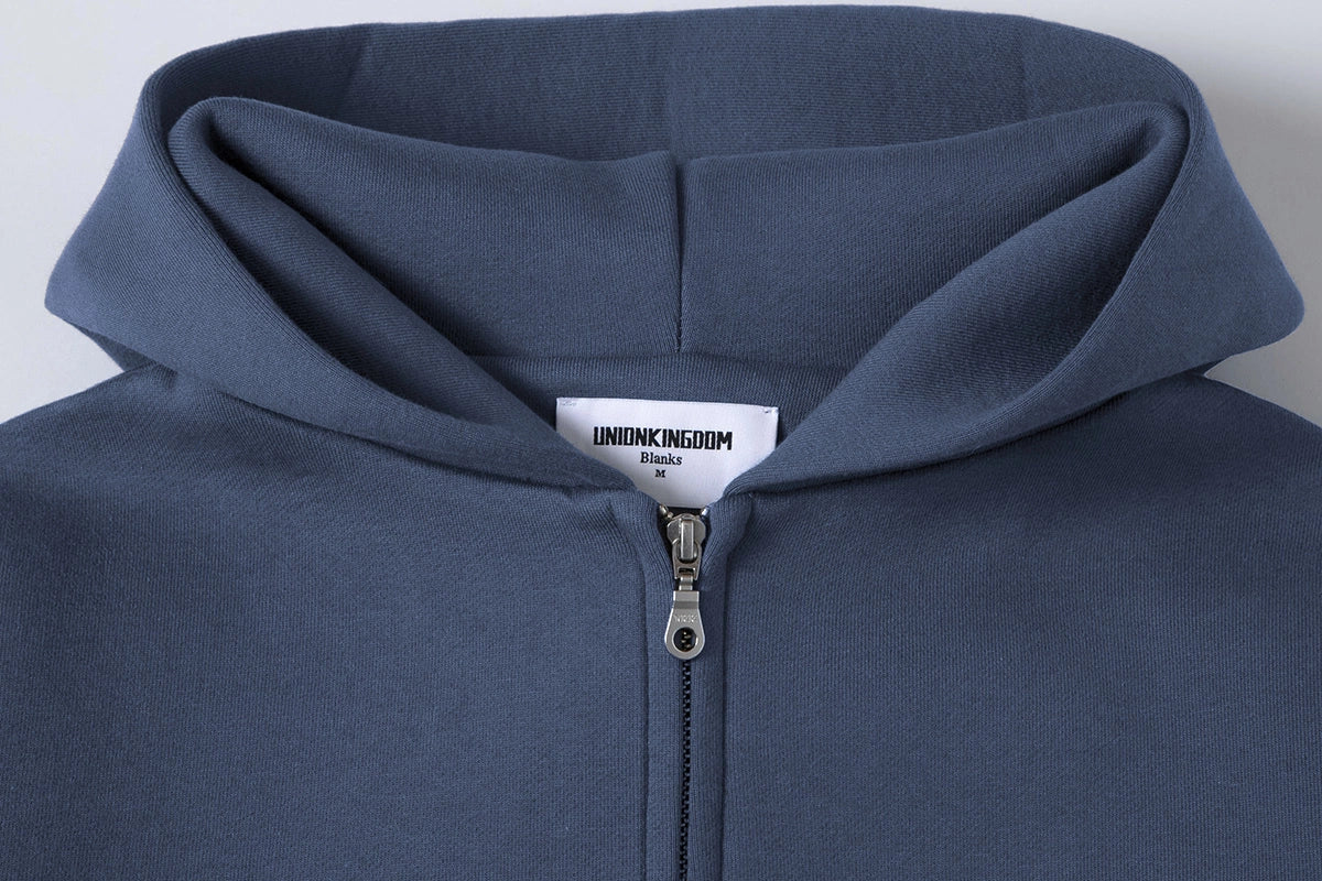630 GSM BOXY CROPPED FIT 'GRAY BLUE' ZIP-UP HOODIE