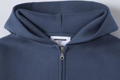 630 GSM BOXY CROPPED FIT 'GRAY BLUE' ZIP-UP HOODIE
