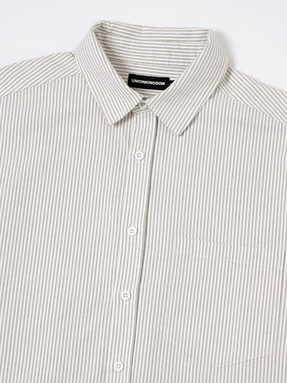 BOXY CROPPED 'BEIGE' STRIPED LONG-SLEEVE SHIRT