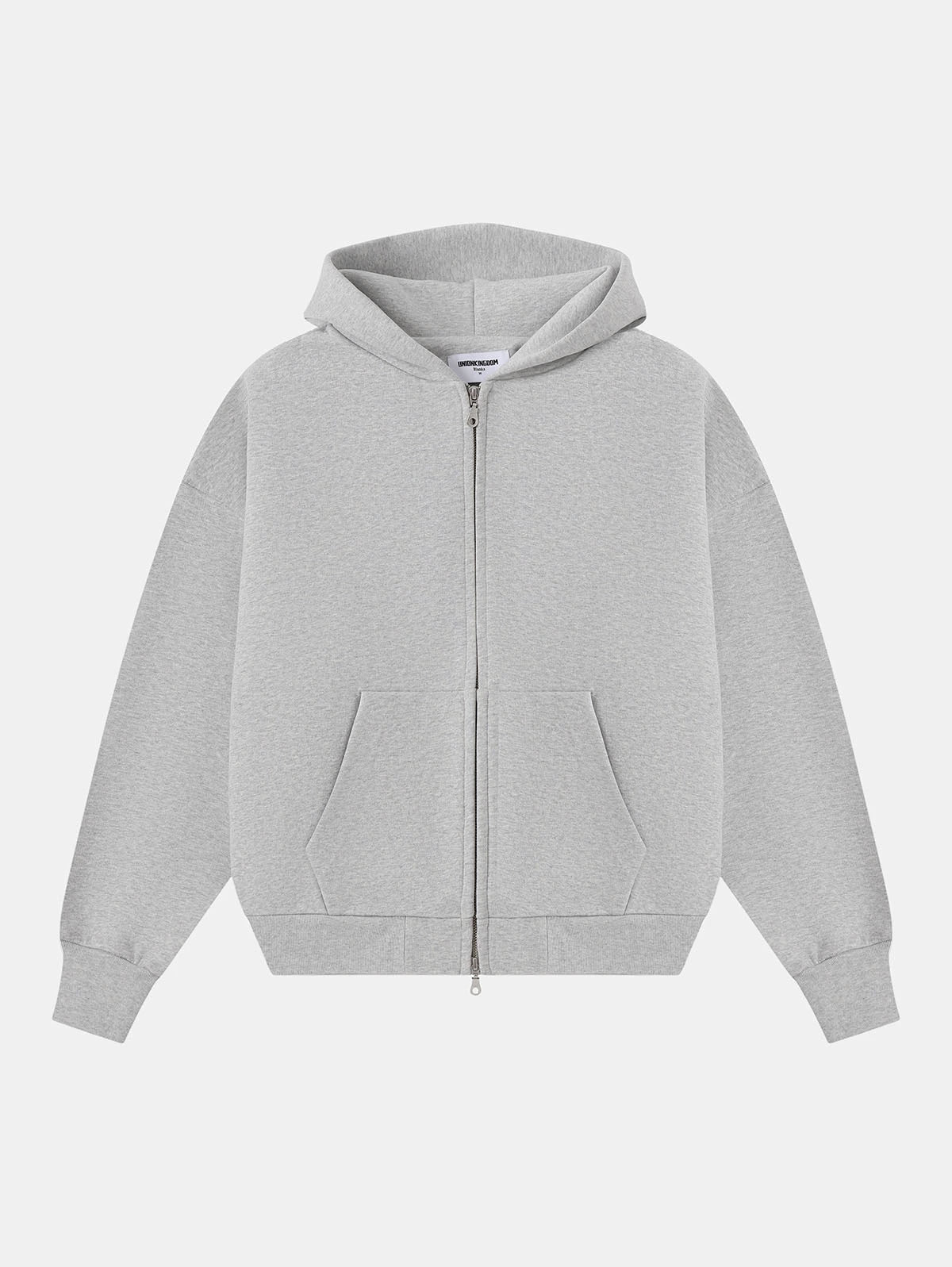 630 GSM BOXY CROPPED FIT 'FLOWER GRAY' ZIP-UP HOODIE