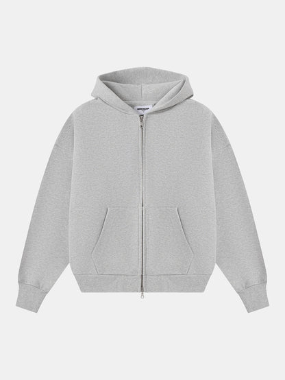630 GSM BOXY CROPPED FIT 'FLOWER GRAY' ZIP-UP HOODIE