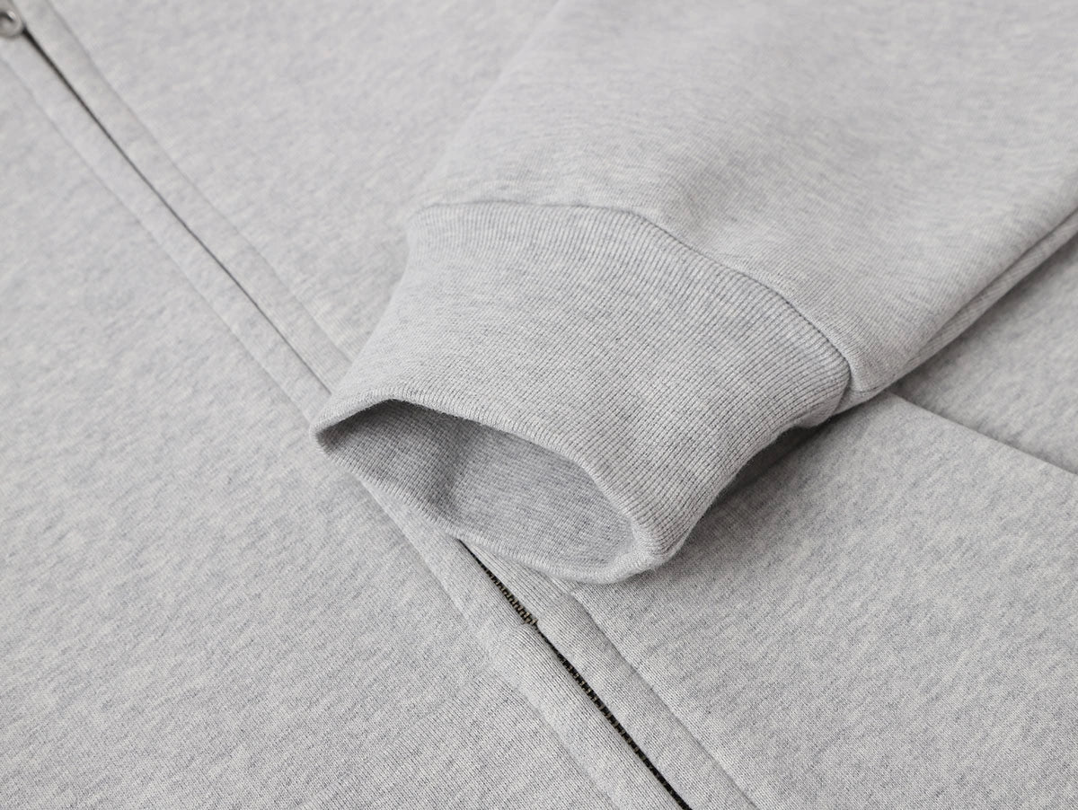630 GSM BOXY CROPPED FIT 'FLOWER GRAY' ZIP-UP HOODIE