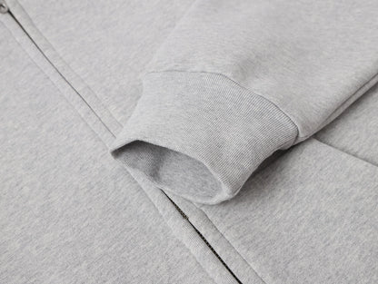 630 GSM BOXY CROPPED FIT 'FLOWER GRAY' ZIP-UP HOODIE