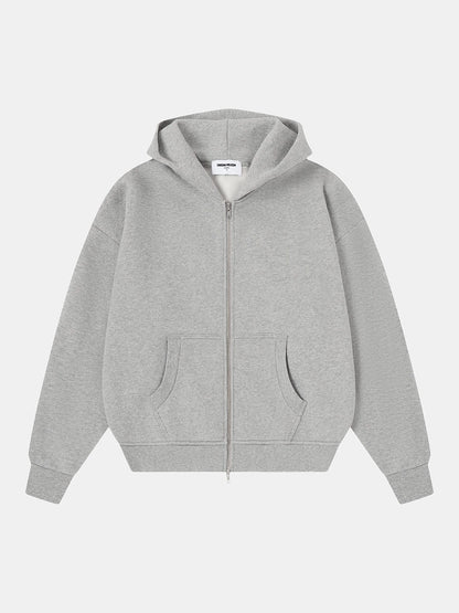 520 GSM BOXY CROPPED FIT 'FLOWER GRAY' ZIP-UP HOODIE