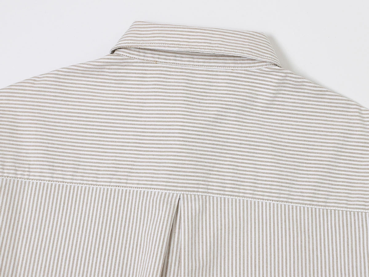 BOXY CROPPED 'BEIGE' STRIPED LONG-SLEEVE SHIRT