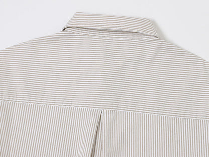 BOXY CROPPED 'BEIGE' STRIPED LONG-SLEEVE SHIRT