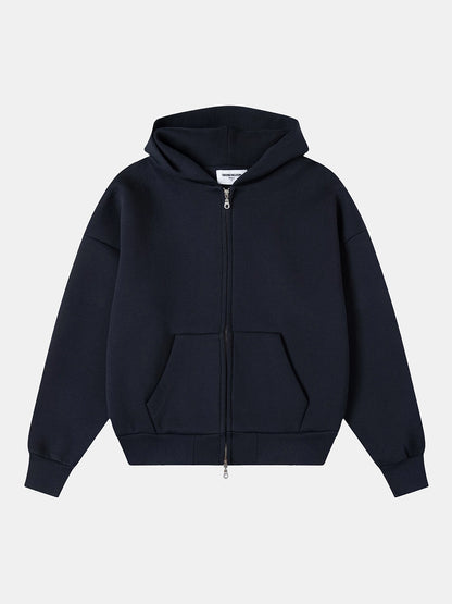 630 GSM BOXY CROPPED FIT 'NAVY BLUE' ZIP-UP HOODIE