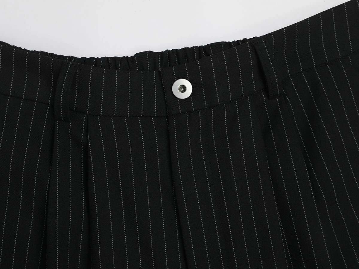 300 GSM BAGGY FIT STRIPED PLEATED 'BLACK' PANTS