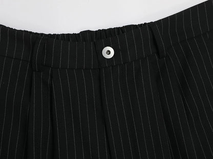 300 GSM BAGGY FIT STRIPED PLEATED 'BLACK' PANTS