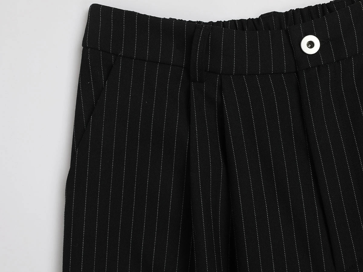 300 GSM BAGGY FIT STRIPED PLEATED 'BLACK' PANTS