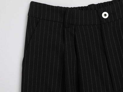 300 GSM BAGGY FIT STRIPED PLEATED 'BLACK' PANTS