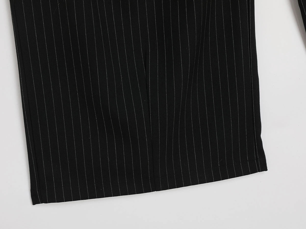300 GSM BAGGY FIT STRIPED PLEATED 'BLACK' PANTS