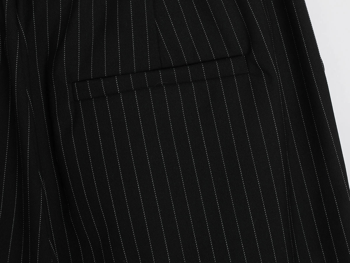 300 GSM BAGGY FIT STRIPED PLEATED 'BLACK' PANTS