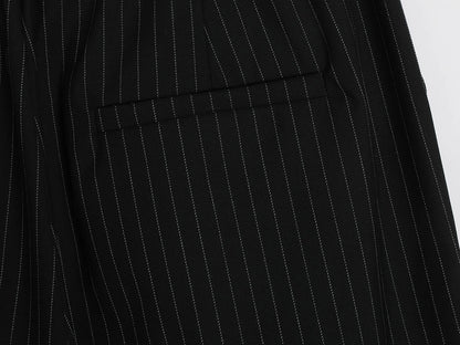300 GSM BAGGY FIT STRIPED PLEATED 'BLACK' PANTS