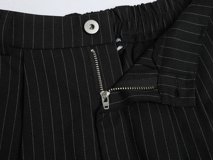 300 GSM BAGGY FIT STRIPED PLEATED 'BLACK' PANTS