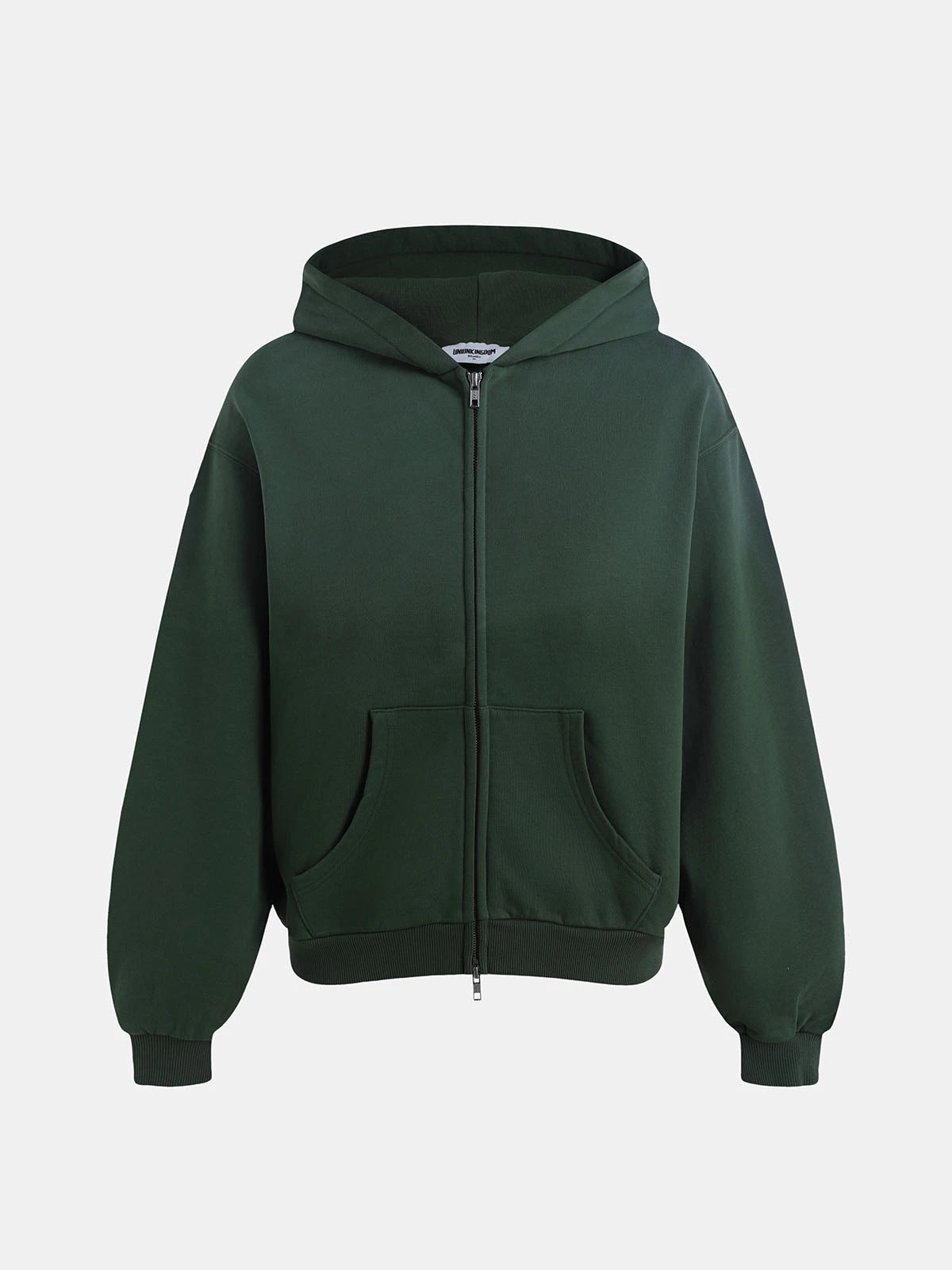 480 GSM BOXY CROPPED FIT 'WASHED DEEP GREEN' ZIP-UP HOODIE