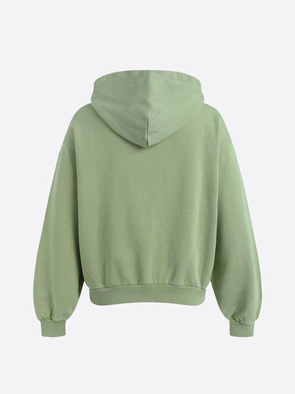 480 GSM BOXY CROPPED FIT 'WASHED GREEN' ZIP-UP HOODIE