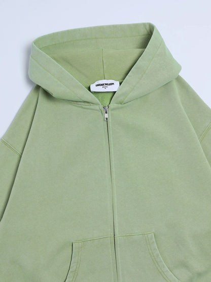 480 GSM BOXY CROPPED FIT 'WASHED GREEN' ZIP-UP HOODIE