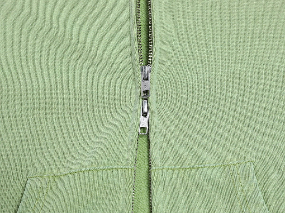 480 GSM BOXY CROPPED FIT 'WASHED GREEN' ZIP-UP HOODIE