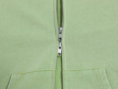 480 GSM BOXY CROPPED FIT 'WASHED GREEN' ZIP-UP HOODIE