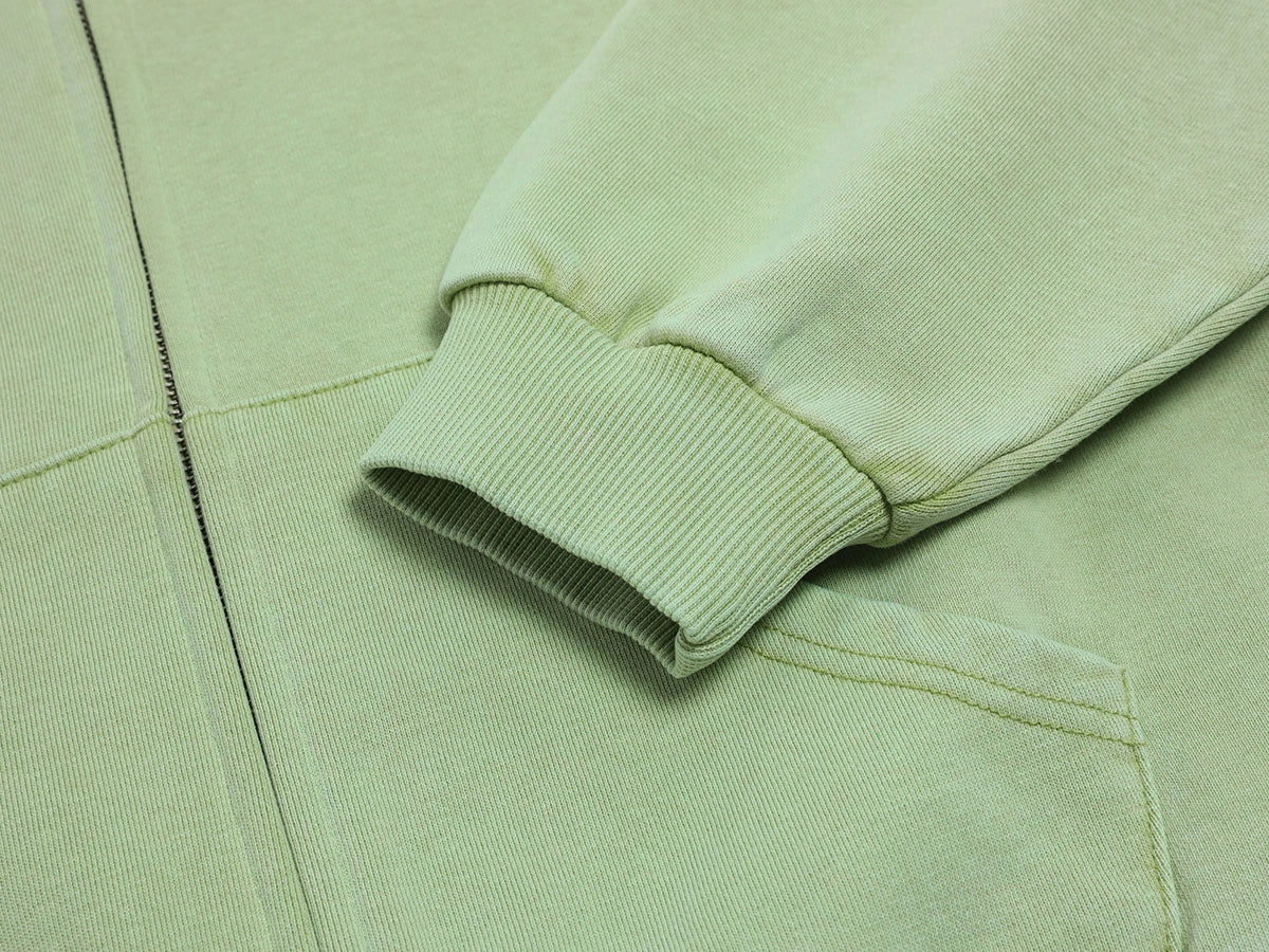 480 GSM BOXY CROPPED FIT 'WASHED GREEN' ZIP-UP HOODIE