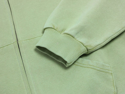 480 GSM BOXY CROPPED FIT 'WASHED GREEN' ZIP-UP HOODIE