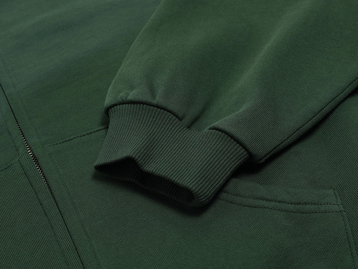 480 GSM BOXY CROPPED FIT 'WASHED DEEP GREEN' ZIP-UP HOODIE
