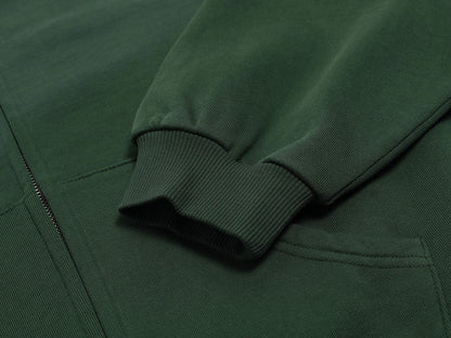 480 GSM BOXY CROPPED FIT 'WASHED DEEP GREEN' ZIP-UP HOODIE