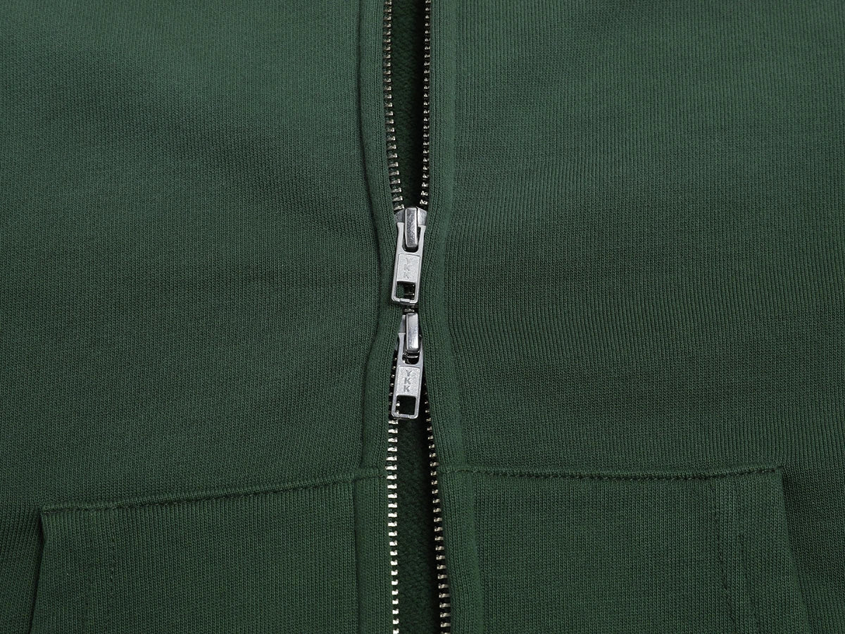 480 GSM BOXY CROPPED FIT 'WASHED DEEP GREEN' ZIP-UP HOODIE