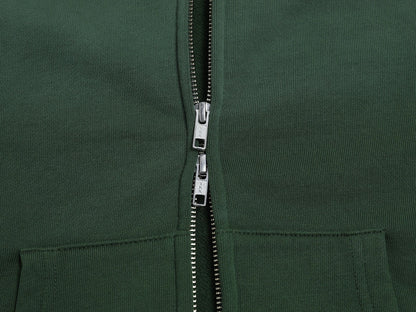 480 GSM BOXY CROPPED FIT 'WASHED DEEP GREEN' ZIP-UP HOODIE