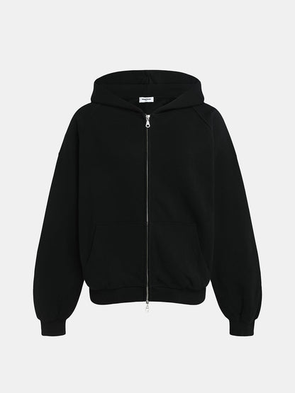 480 GSM RAGLAN BOXY CROPPED FIT ZIP-UP 'BLACK' ZIP-UP HOODIE